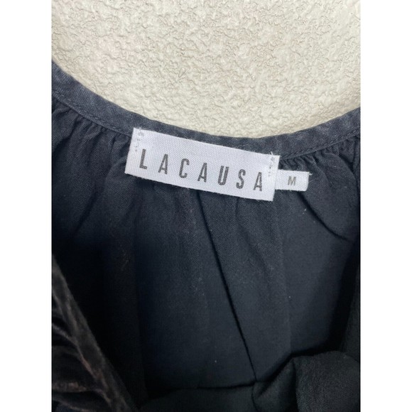 LACAUSA Medium Reina Mini Dress Black Mineral Wash Sleeveless Ruffle Hem New - Picture 11 of 15